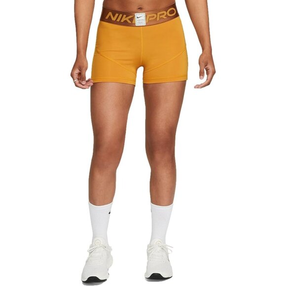 Nike Pro Women's Training Shorts DQ5599-727 Gold Suede Ale Brown Size XS X-Small - Picture 1 of 7